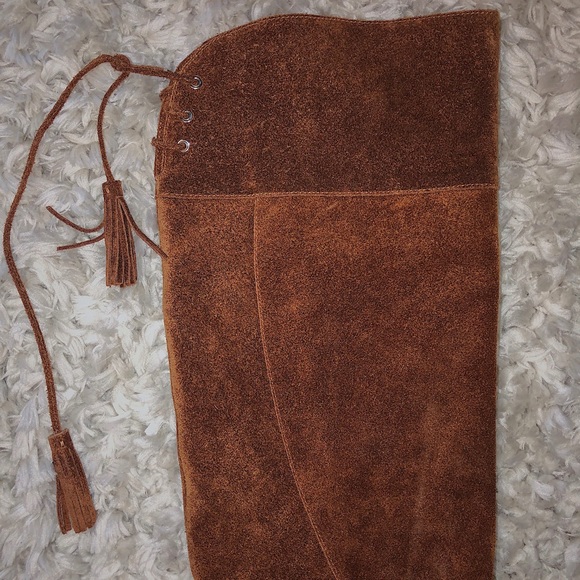 Over the knee- leather tie heeled boots - Picture 4 of 7